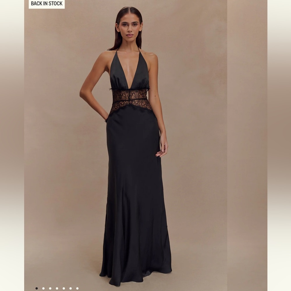 Meshki Dinah Lace and Satin Maxi Dress - Black